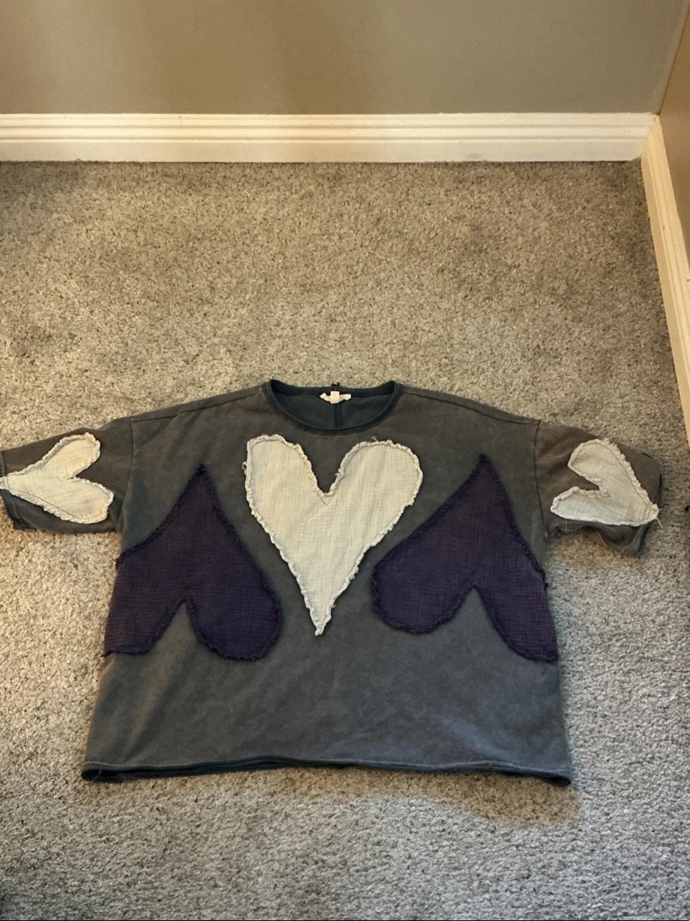 Oli & Hali Gray Tee with Cream and Deep Purple Heart Patches - Picture 7 of 14